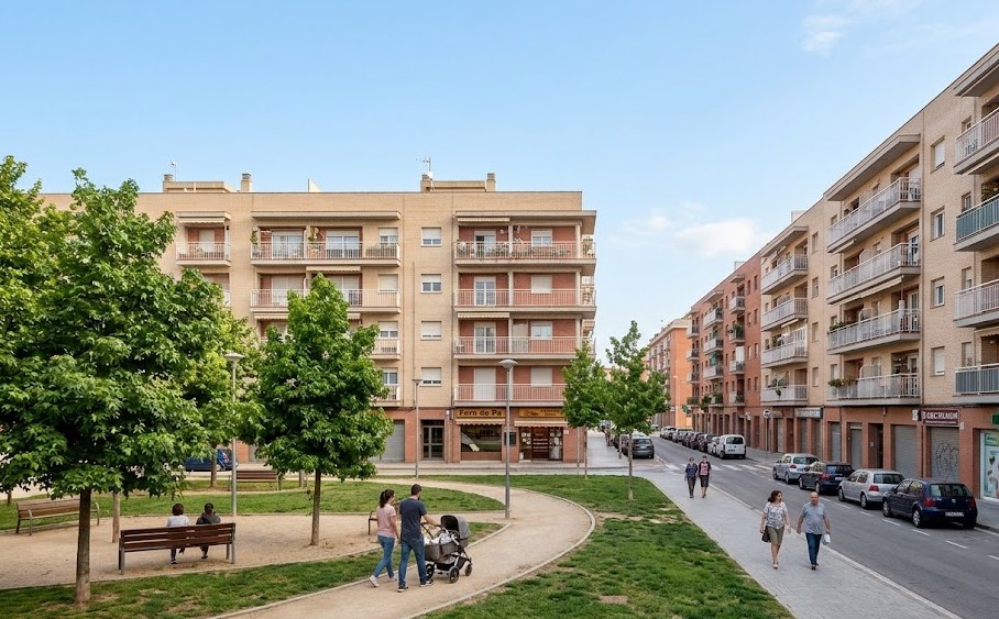Vistas de las calles vecinales, parques y el barrio de Can Pantiquet en Mollet del Vallès